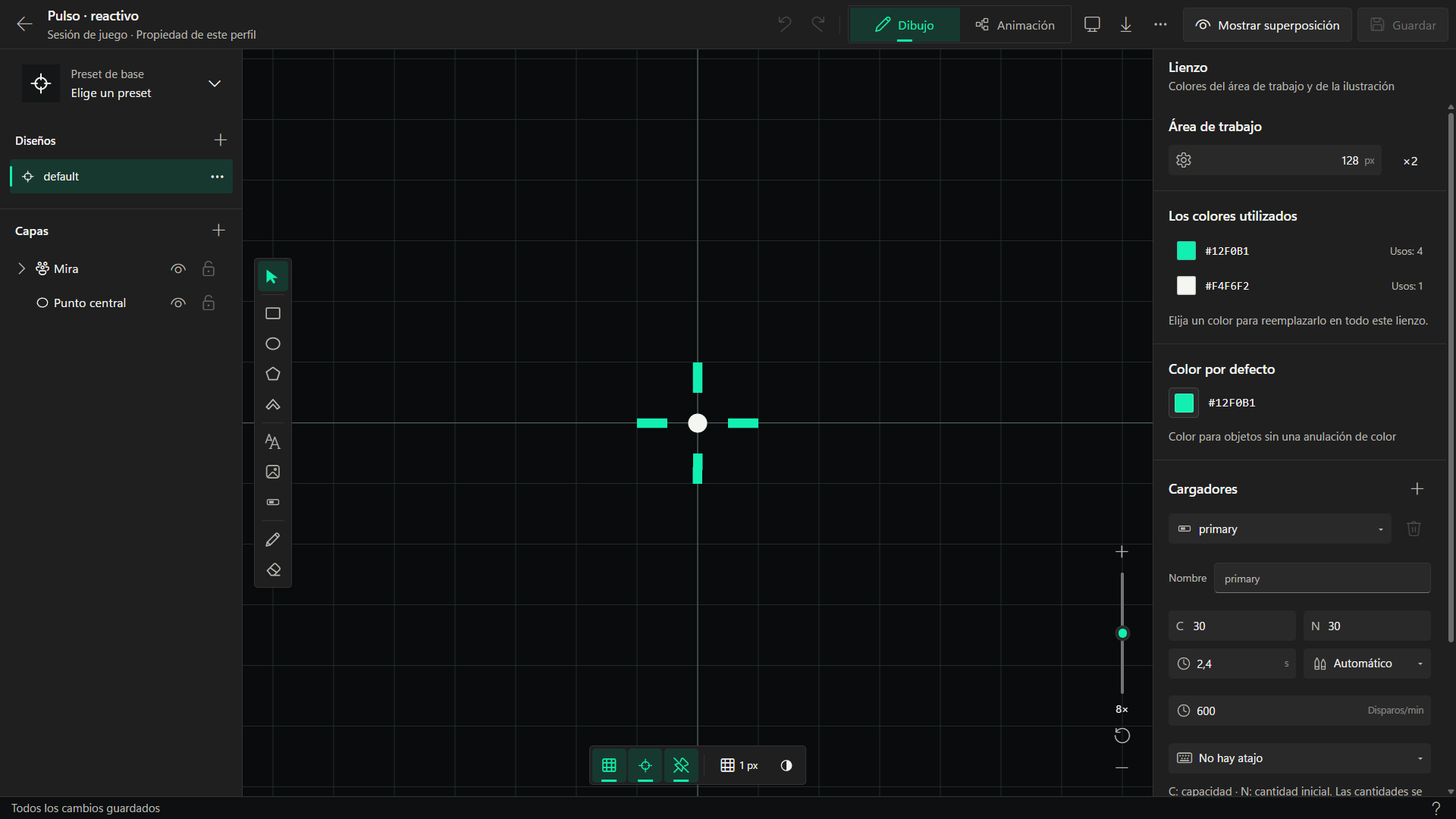 Editor de miras de Hovermate con capas y ajustes de animación