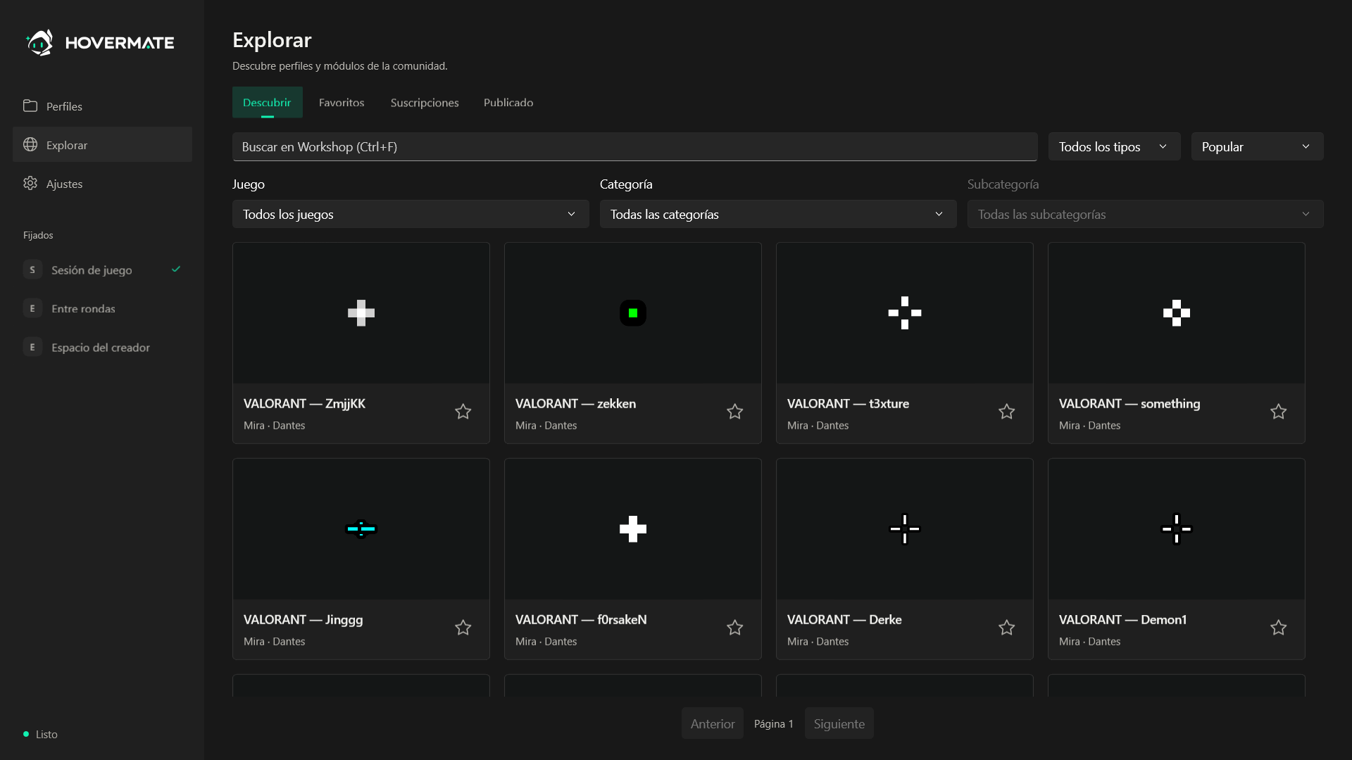 Navegador de Steam Workshop en Hovermate con filtros y detalles del contenido