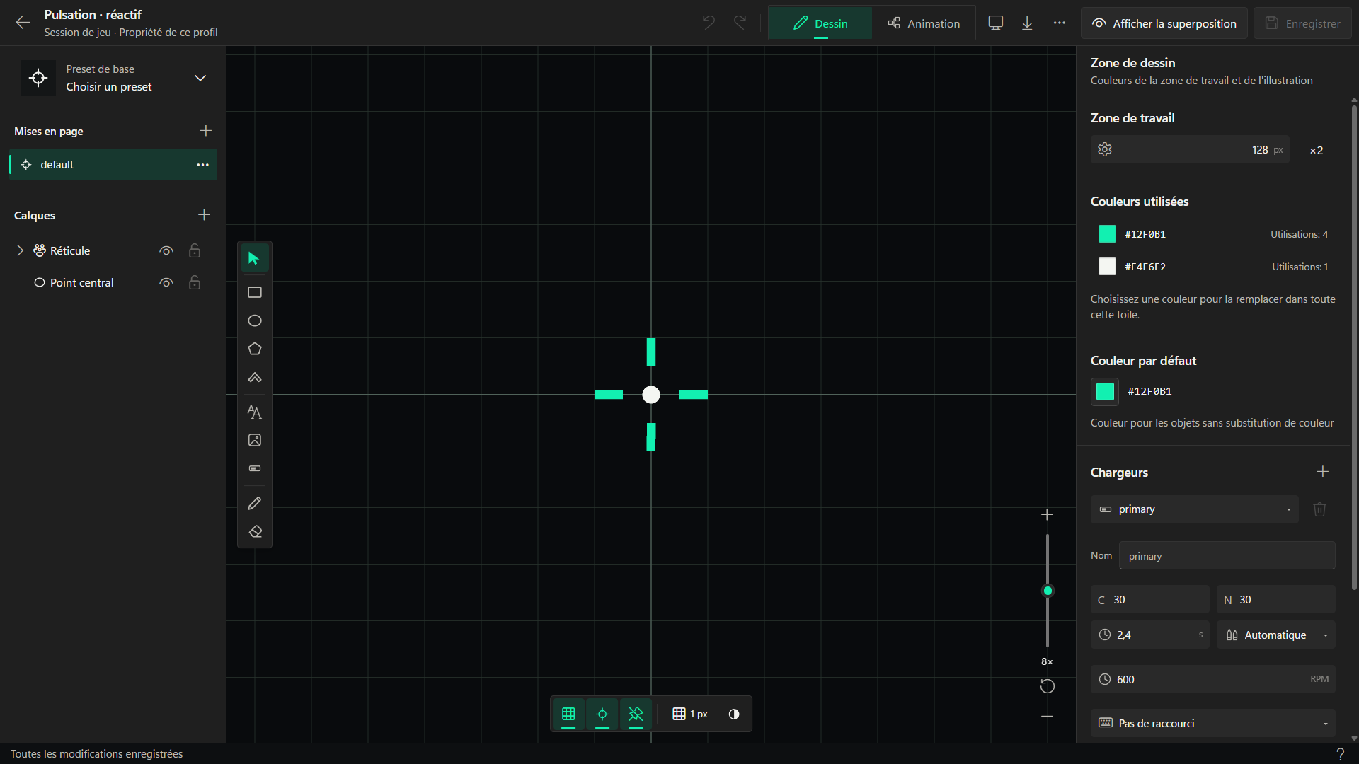 Éditeur de réticules Hovermate avec calques et réglages d’animation