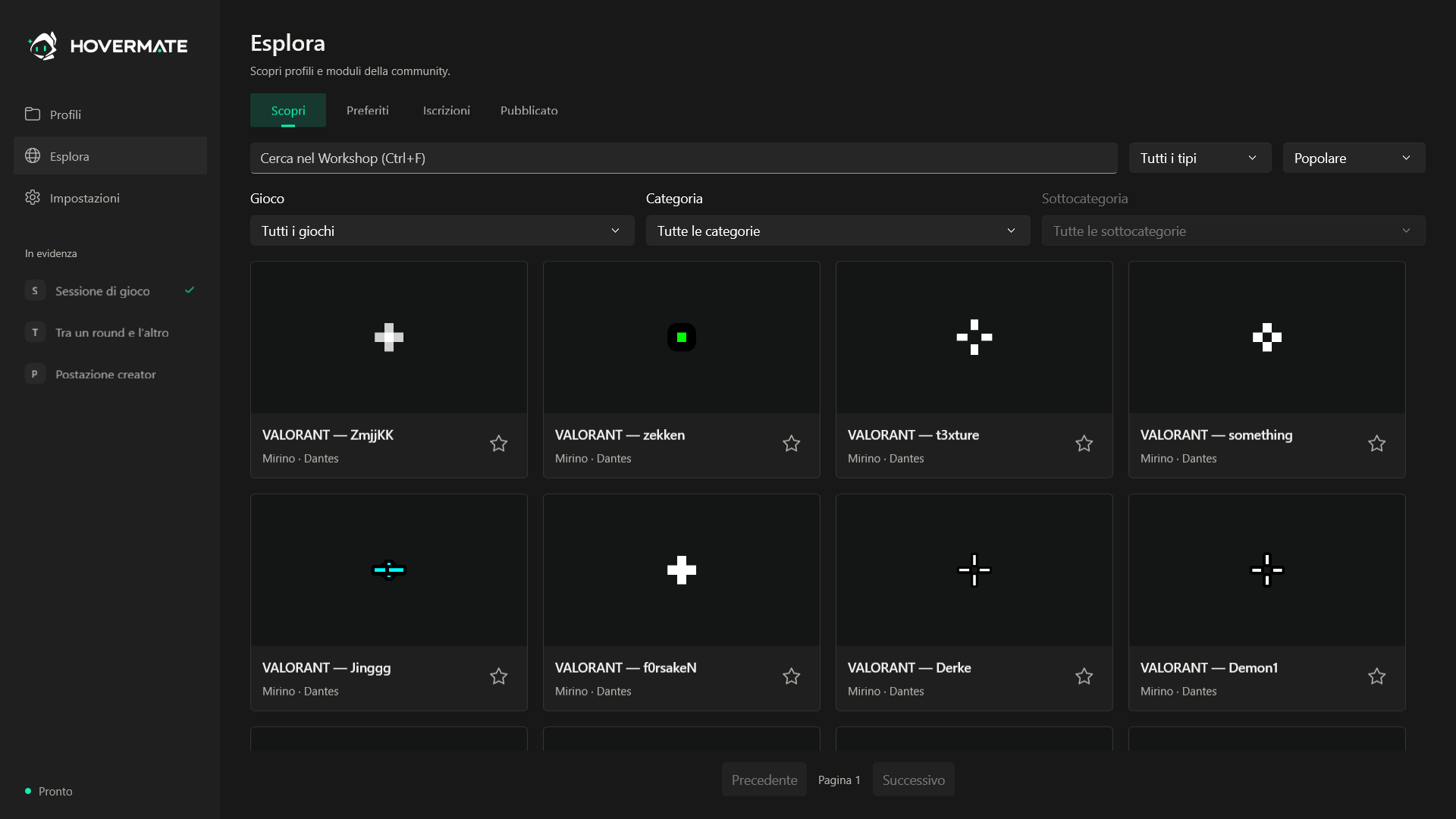 Browser Steam Workshop di Hovermate con filtri e dettagli dei contenuti